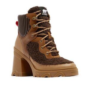 SOREL Brex™ Leather & Faux Shearling Block Heel Lace-Up Bootie Size 6.5
